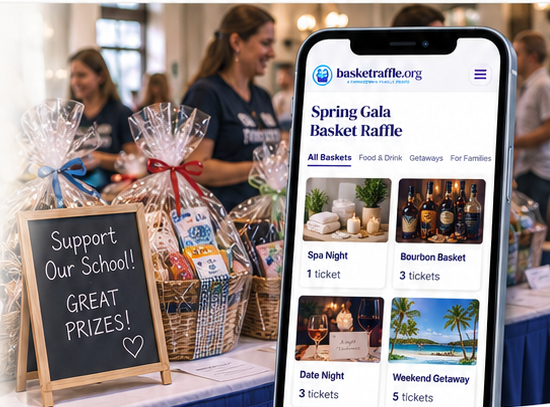 Basket raffle event and mobile raffle website